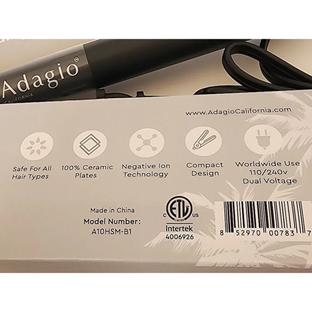 Adagio California Not So Mini Ceramic Flat Iron All Hair Types Travel Compact